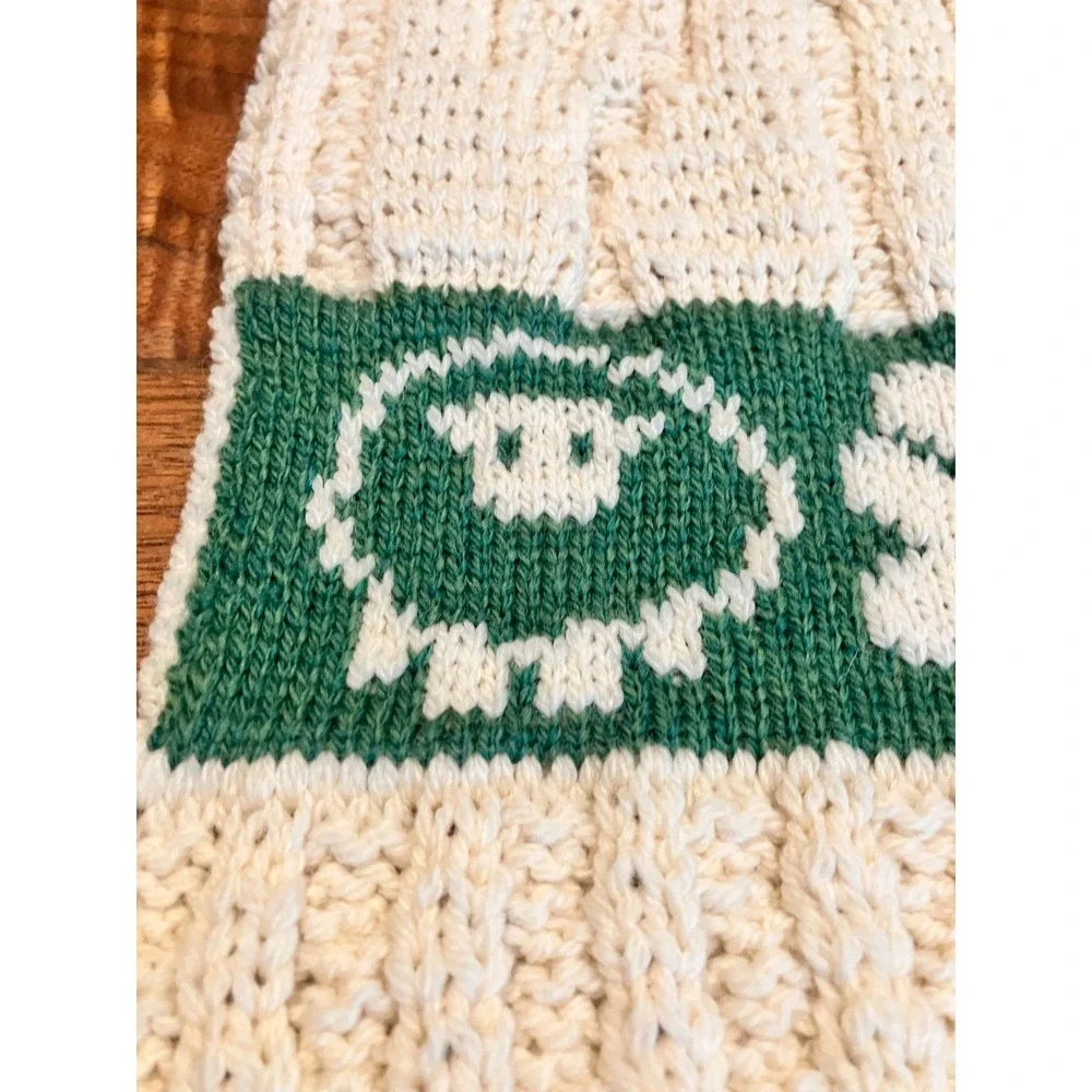 The Irish Store Aran Baby Blanket Merino Wool Cream Green Sheep Shamrock Ireland
